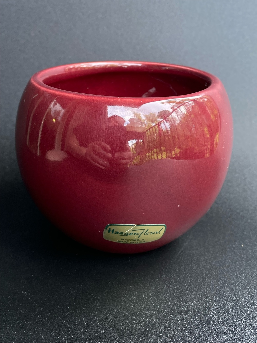 Vintage Haeger Pottery Ball Orb Vase Burgundy Maroon Mid Century USA